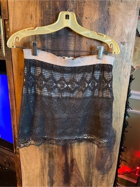 American Eagle Outfitters Black Crochet Mini Skirt with Cream Waistband